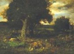 Bergere Et Son Troupeau Avant La Tempete De Pluie by Charles Emile Jacque