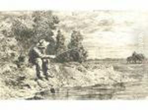 La Peche Au Goujon by Charles Emile Jacque