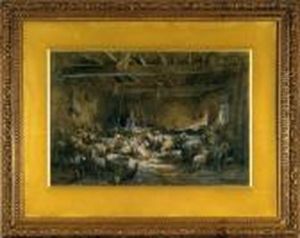 Berger Et Ses Moutons, Dans La Bergerie by Charles Emile Jacque