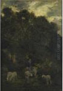 Shepherd With A Flock Of Sheep by Charles Emile Jacque