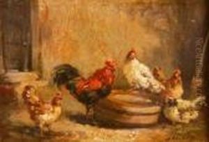 Chickens In Afarmyard by Charles Emile Jacque