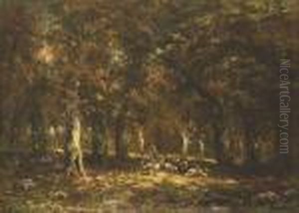 Woods Inside With A Flock Of Sheep - view 1