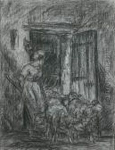 Bergere Et Son Troupeau by Charles Emile Jacque