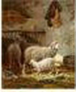 Moutons Dans Une Etable by Charles Emile Jacque