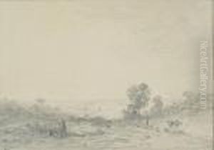 Five Drawings: (i)landscape With
 Shepherds (ii)peasant Group At A Table (iii)resting Cow (iv)hen 
(v)rooseter by Charles Emile Jacque