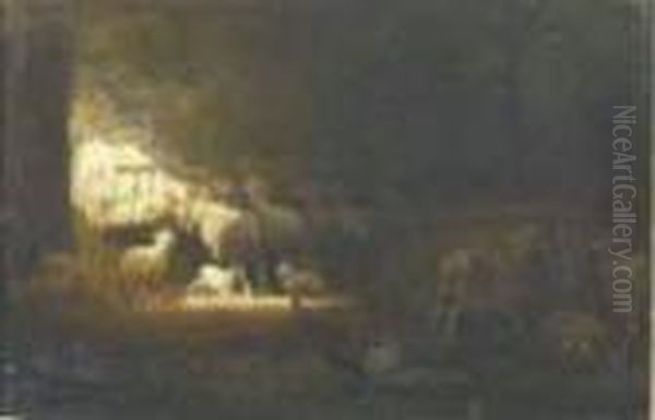 Sheep And Chickens In A Barn - view 1