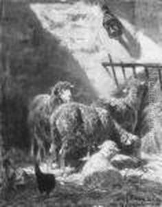 Schafe Im Stall. by Charles Emile Jacque