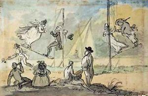 People on Swings in a Bath Pleasure Garden 1800 by John Nixon