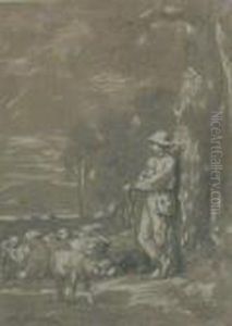 Shepherd And His Flock by Charles Emile Jacque