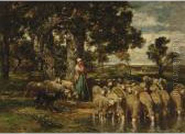 A Shepherdess With Her Flock - view 1