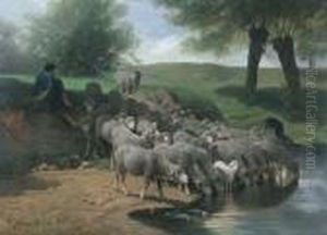 Un Berger Se Reposant Avec Ses Moutons by Charles Emile Jacque