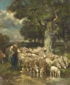 Un Berger Avec Son Troupeau by Charles Emile Jacque