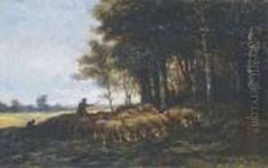 A Shepherd And His Flock At The Edge Of A Forest by Charles Emile Jacque