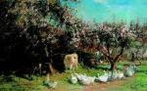 Kuhe Und Schnatternde Ganseschar. by Charles Emile Jacque