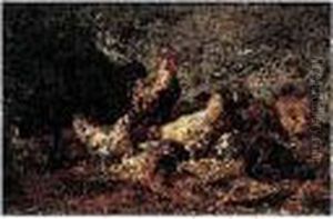 Coq Et Poules Dans Une Basse-cour by Charles Emile Jacque