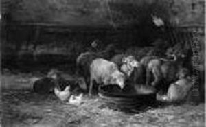 Dans La Bergerie. by Charles Emile Jacque