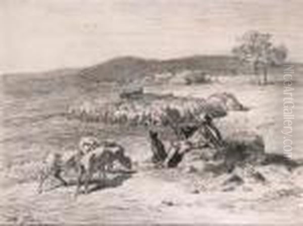 A Shepherd And His Flock
Signed 'ch. Jacque' (lower Left) - view 1