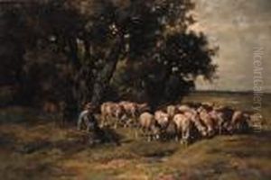 A Shepherd With His Flock by Charles Emile Jacque