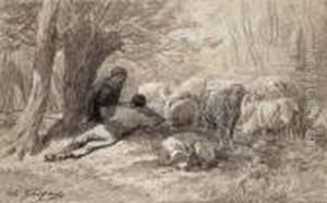 Tending The Sheep by Charles Emile Jacque