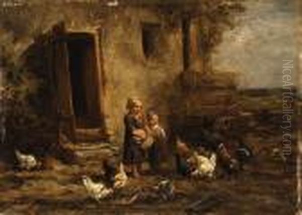 Children Feeding The Chickens - view 1