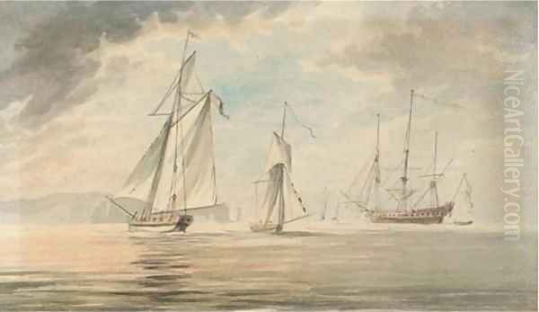 A man-o'war and two cutters off the Needles - view 1
