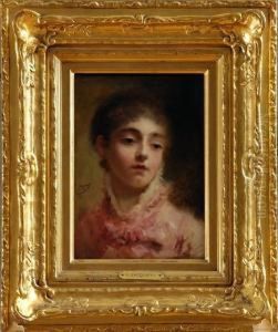 Young Woman In A Pink Dress by Jacquet Gustave