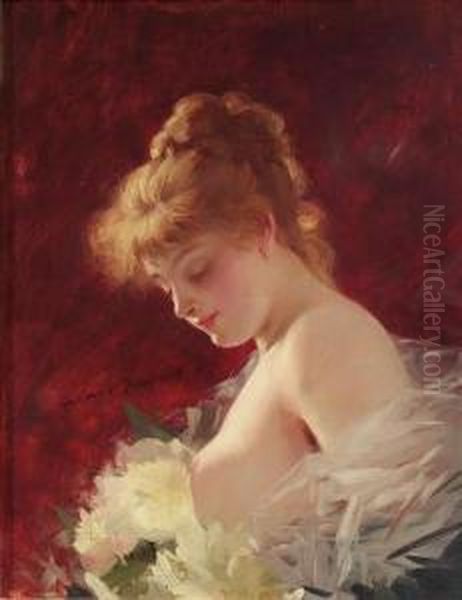 Portrait Of A Young Lady With Bare Upper Body. Oil/panel, Inscribed - view 1