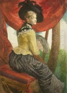 Elegante A L'eventail by Jacquet Gustave