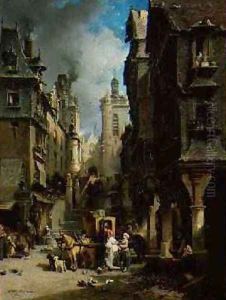 Street Scene at Morlaix in 1830 1870 by Jules Achille Noel