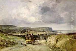 Arrival of a Stagecoach at Treport 1878 by Jules Achille Noel