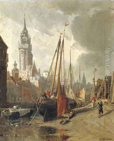 Boats moored in a harbour, Normandy - view 1