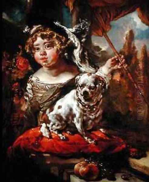 A Portrait of a Boy Wearing a Plumed Hat Holding a Falcon and Spear with a Pug Seated Before Him 1675 - view 1