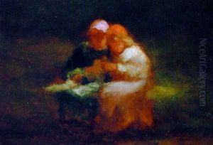 Girls playing with a doll by Robert Loftin Newman