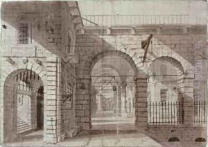 Newgate Prison Courtyard by John Claude Nattes