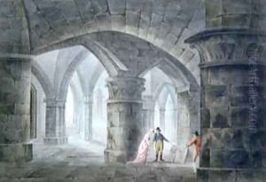 Tourists visiting the tomb of Henri de La Tour dAuvergne 1611-75 Vicomte de Turenne in the crypt of the church of SaintDenis 1809 by John Claude Nattes