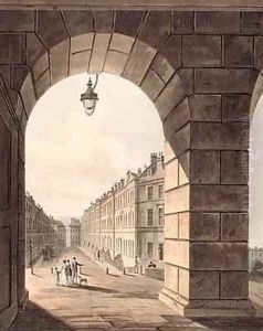 Pulteney Street Terminating in Laura Place seen through the Gateway of Sydney Gardens from Bath Illustrated by a Series of Views 1806 by John Claude Nattes