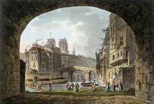 View of the Pont du Chatelet and NotreDame Cathedral 1810 by John Claude Nattes