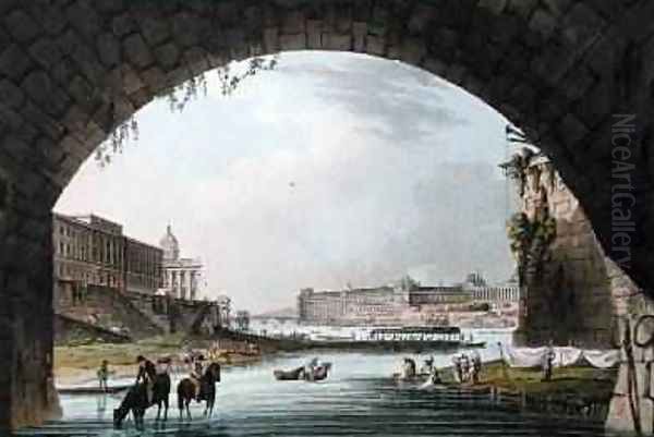 Panorama of the River Seine seen from beneath the Pont Neuf looking West towards the Louvre - view 1
