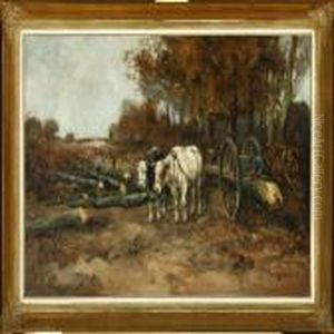 Woodscape With Cart And Forest Workers