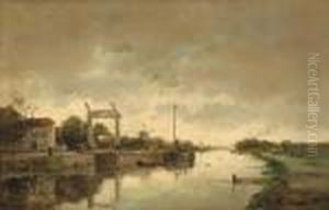 Landscape With A Boat On A Canal By A Draw Bridge Landscape With A Boat On A Canal By A Draw Bridge