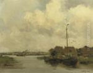 A View Of A Riverside Town by Willem George Fred. Jansen