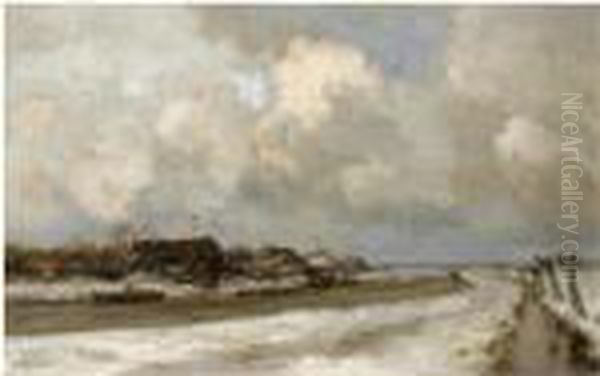 Farm Houses Along A Wintry Canal - view 1