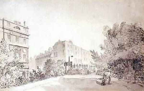 View of Fitzroy Square with Two Figures pulling a Garden Roller 1808 - view 1