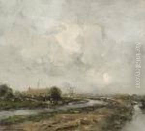 Road Along Water With A Millin The Background Road Along Water With A Millin The Background