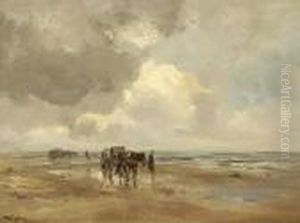 Man With Horse And Cart Onthe Beach Man With Horse And Cart Onthe Beach