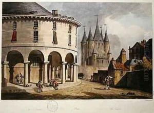 View of the Donjon and La Rotonde at the Temple Paris 1808 by John Claude Nattes