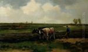 A Farmer Ploughing In A Landscape
