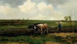A Ploughing Farmer In A Landscape by Willem George Fred. Jansen
