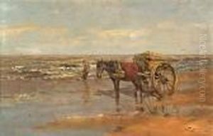 An Extensive Beach Scene With A Figure And A Horse And Cart In The Foreground by Willem George Fred. Jansen