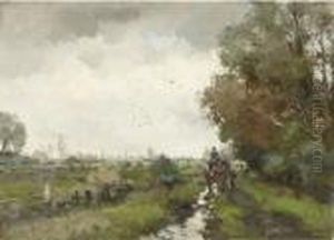 A Horse And Cart On A Country Road by Willem George Fred. Jansen